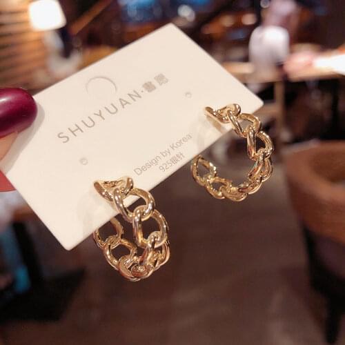 BLIJERY New Minimalist Gold Color Metal Chain Circle Earring Brincos Geometric Small Hoop Earrings for Women Punk Jewelry Gift