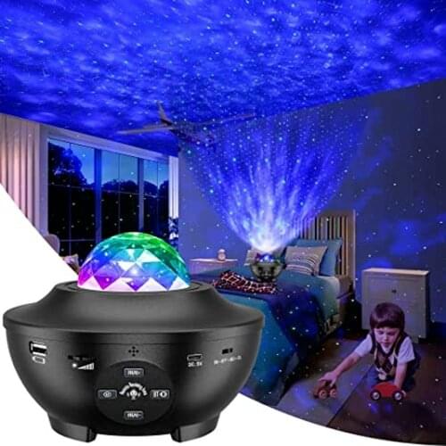 Galaxy Projector Lamp Moon Starry Ocean Wave Usb Night Light with Bluetooth Music Speaker for Baby Bedroom Wall Skylight Theatre