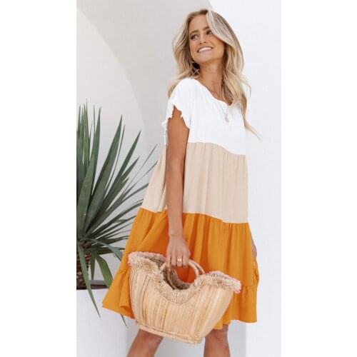 2021 Summer Maternity Sundress Contrast Color Dress Pregnant Women Beach Wear Vestidos Loose Premama Clothes Patchwork
