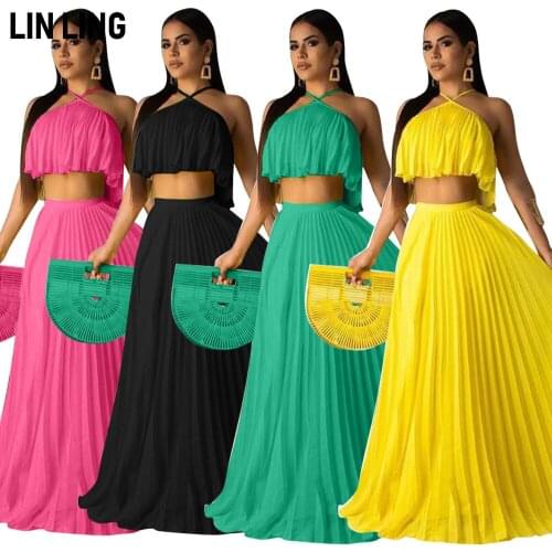 LINLING Womens Sexy Tie Crop Top Outfits Summer Short Sleeve Ruffle Dress Sets