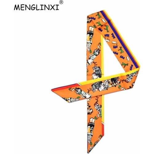MENGLINXI 2021 Fashion Scarf Brand Small Myth Series Womens Print Silk Scarf Head Scarf Handle Bag Ribbons Small Long Scarves