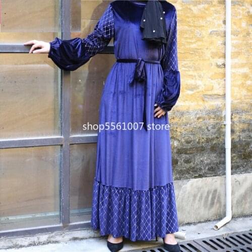 Fashion velvet fabric Muslim abaya Arab female Turkey Middle East full length ruffles Dress Musical Robe Ramadan abaya