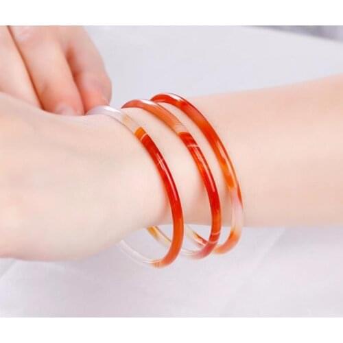 Natural Red Chalcedony Hand Carved Thin Round Bracelet Fashion Jewelry Trend Womens Red Agate Bracelet 1pc 54-62mm