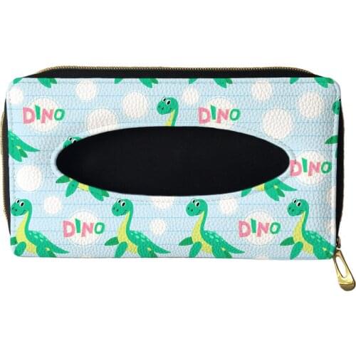 2021 New Green Dinosaur Printing PU Leather Car Tissue Box Car Sun Visor Paper Napkin Organizer Holder Cartoon Car Accessories