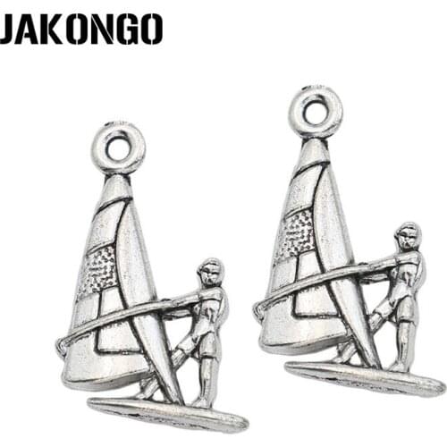 15pcs Tibetan Silver Plated Surfing Charms Pendants for Jewelry Making Bracelet DIY Handmade Craft 22x15mm