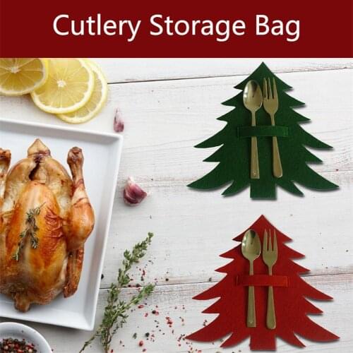 4PCS Portable Cutlery Holder Fork Spoon Pocket Christmas Tree Cutlery Pouch Bag Home Tableware Holder Dinning Table Decoration