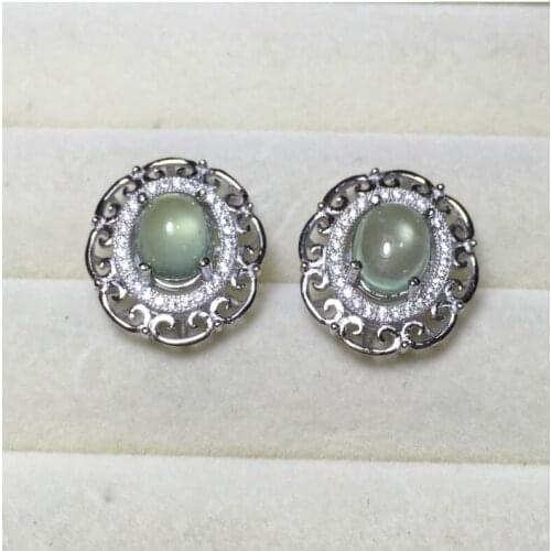 Prehnite stud earring Natural prehnite Free shipping 925 sterling silver Fine gems jewelry For men or women