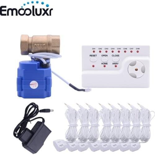 Russia/Ukrain/Romania Wired Water Flood Leakage Detection Alarm with 3/4" Motorized Ball Valve Flood Detector Stopper