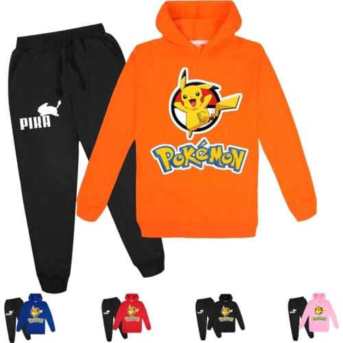 Takara Tomy Pokemon Go Anime Autumn Sportwear Print Baby Boys Girls Hoodies Sweater +Pants 2pcs Set Toddler Outfit Clothing