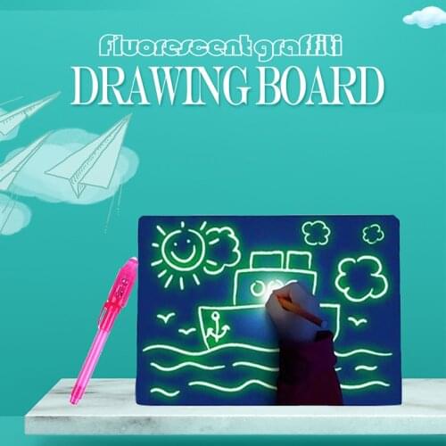 Magic Luminous Graffiti Drawing Board Fun Sketchpad Fluorescent Pen LED Luminous Writing Board Educational Toys For Kids
