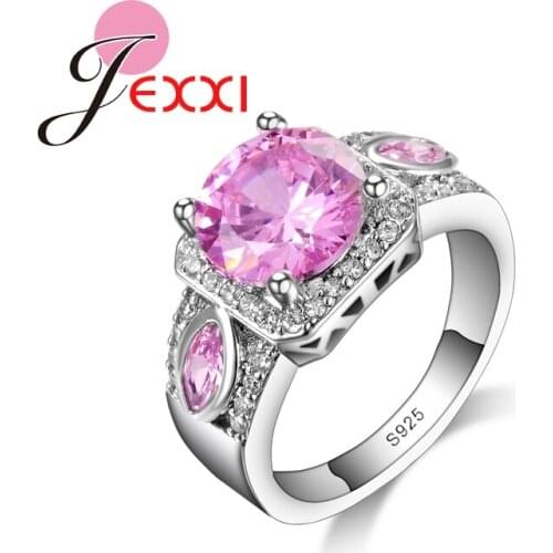 Fashion Pink Cubic Zirconia Rings For Women Luxury Brand 925 Sterling Silver Wedding Engagement Rings Jewelry Gift