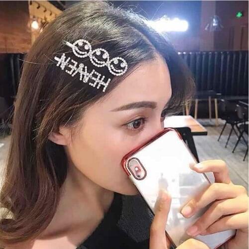 Womans Simplicity Rhinestone Hairpin Smiling Face Hair Clips Girl Sweet Bangs Side Clip Fashion Letter Barrette Hair Accessories
