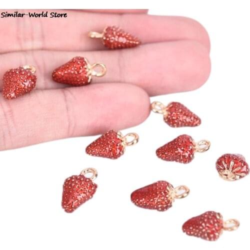 10pcs Charms 3D Simulation Strawberry Fruit Pendant Beads DIY Bracelets Necklace Earrings For Women Jewelry Finding Gift Fashion