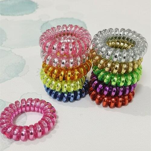 10pcs hot metal color telephone line Hairband hair rope glare bracelet bright silver AB colorful