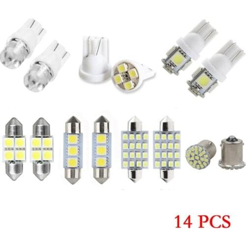 14Pcs LED Interior Package Kit For T10 36mm Map Dome License Plate Lights White