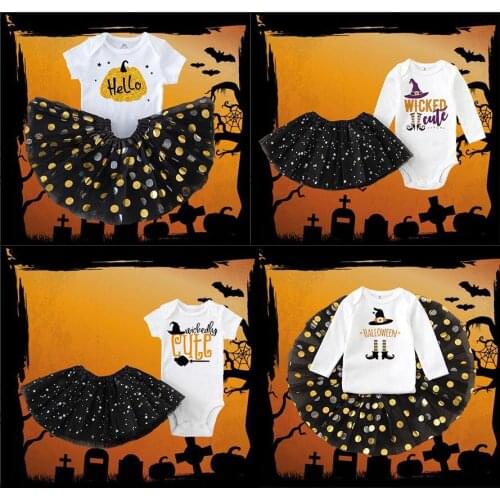 2pcs Halloween Outfit Baby Girls Tutu dress set Newborn Fancy Dress Witch Costume for Halloween Party Toddler costume