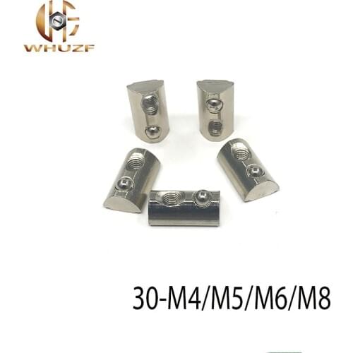 30pcs 30-M4/M5/M6/M8 plate with nickel Half round Elastic T Spring nut Ball Block 3030 Serie Aluminum Profile Slot 8 CNC Part