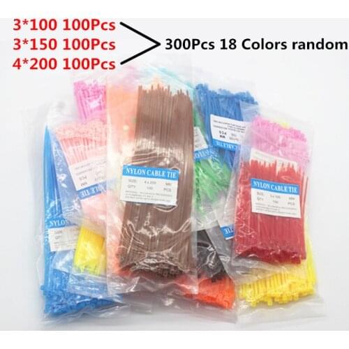 300 Pcs 18 Colors Mixed Nylon Cable Self-locking Plastic Wire Zip Ties Set 3*100 3*150 4*200 Industrial Supply Fasteners Bandage