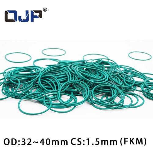 5PCS/lot Rubber Ring Green FKM O rings Seal 1.5mm Thickness OD32/33/34/35/36/37/38/39/40mm ORing Seal Oil Gasket Fuel Washer