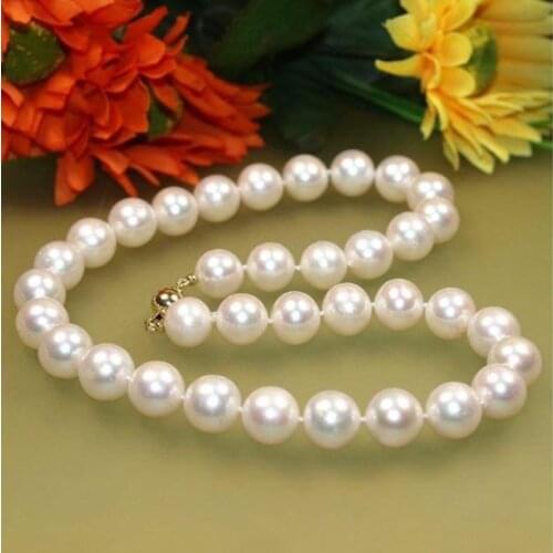 Noble women gift 17INCH GOLD CLASP HUGE womans gift AAA 7-8mm White Natural Freshwater Cultured Pearl Necklace