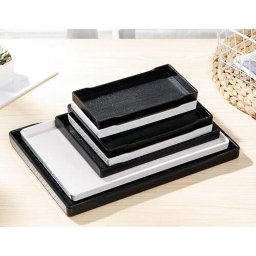 Black And White Plastic Rectangular Hotel Melamine Tray Water Cup Tea Tray Creative Plastic Room Washing Storage Trays Porcelana