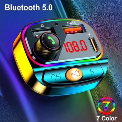 JINSERTA Handsfree U Disk Music Play Bluetooth 5.0 FM Transmitter Car MP3 Player Dual USB PD18W+QC3.0 Fast Charger One Key Bass