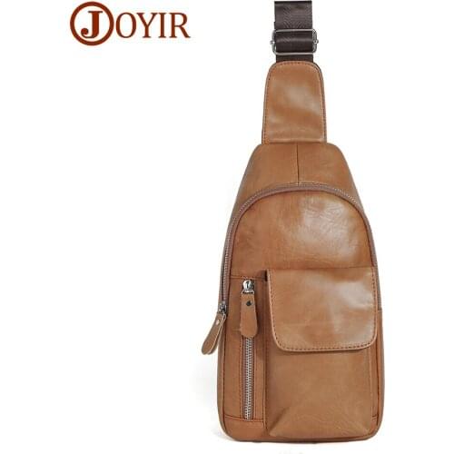 JOYIR Genuine Leather Shoulder Messenger Bag Men Sling Chest Pack Fashion Crossbody Bag Male Cowhide Chest Bag Travel Daypack