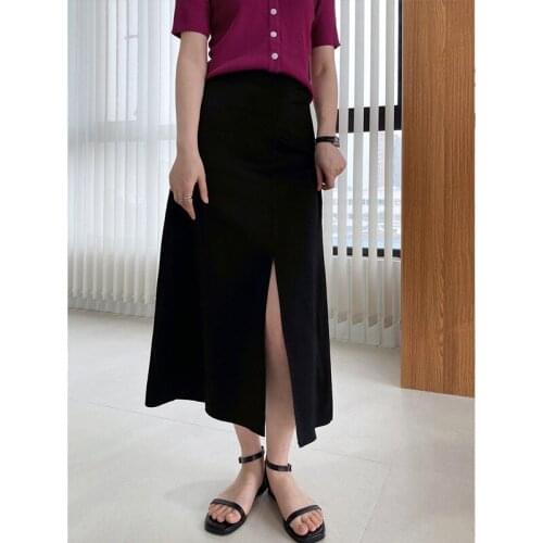 Summer Midi Skirt Female Zipper High-Waisted Skirt Vintage Casual Long Skirt Woman Summer Solid Black Skirts Womens 2021