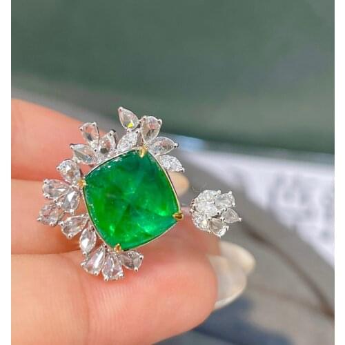 LR Emerald Ring 5ct Pure 18K Gold Jewelry Green Emerald Gemstone Diamond Female Rings for women Fine Ring