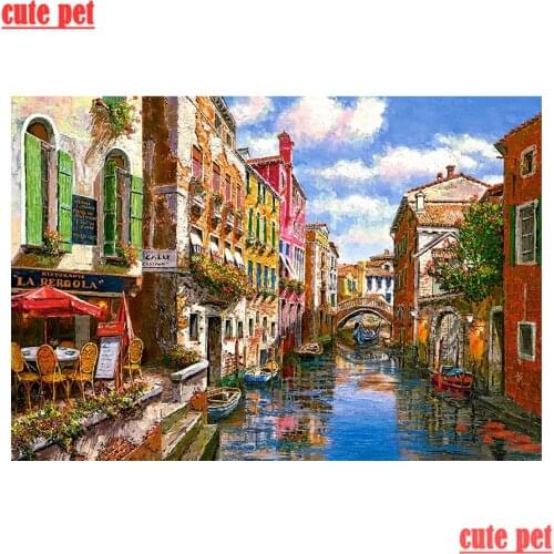 Cute pet mosaic full Square round drill puzzle Diy European city landscape diamond painting cross stitch Embroidery home decor