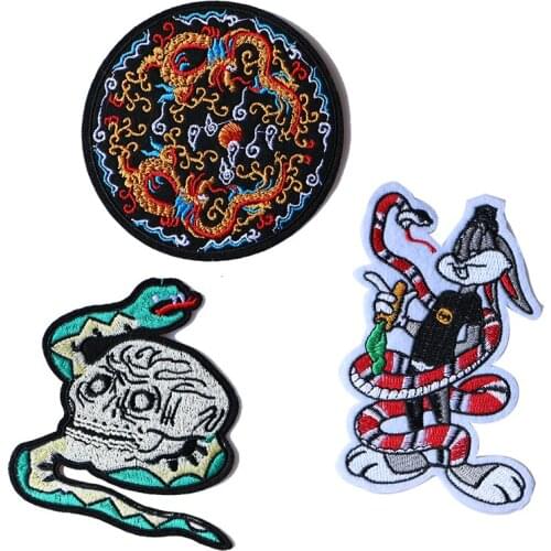 Cartoon Decorative Patch Snake Rabbit Skull Dragon icon Embroidered Applique Patches For DIY Iron on Badges on clothes Stickers
