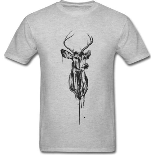 Ca Ink Deer Head Cotton Men T Shirt Lgbt Painting Tops Tees Programmer Fit Zoology Printing Tops Good Quality Free Shipping