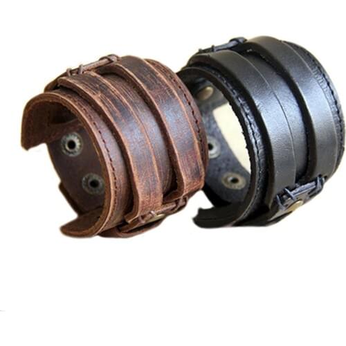 Mens Retro Faux Leather Buckle Punk Cuff Bangle Wristband Bracelet Jewelry hot