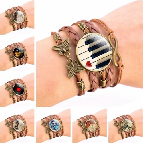 Musical Instrument Piano Guitar Multilayer Braided Rope Bracelet Men Women Music Note Jewelry Gift for Students Teachers