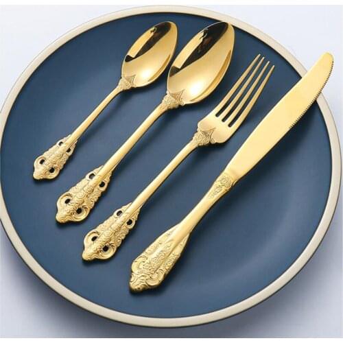 Luxury Cutlery Set Gold Dinnerware Stainless Steel Royal Spoon Forks Knives Kitchen Western Dinner Silverware Tableware Gift
