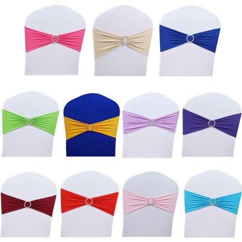 2016 New 50pcs/Lot Stretch Wedding Chair Cover Band With Buckle Slider Sashes Bow Decorations