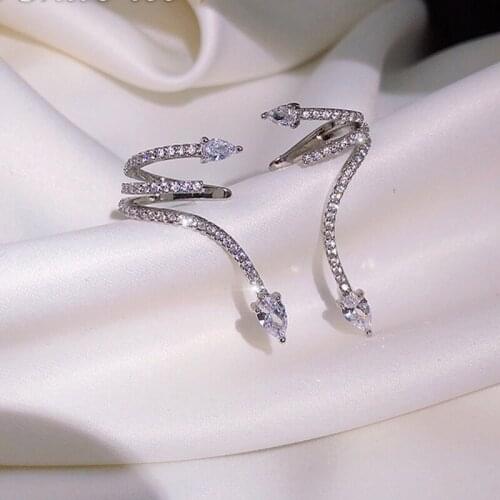 ZDMXJL 2021 New Fashion Womens Earrings Fine Snakelike Zircon Ear Clip Stud Earrings For Women Party Jewelry Gifts Wholesale