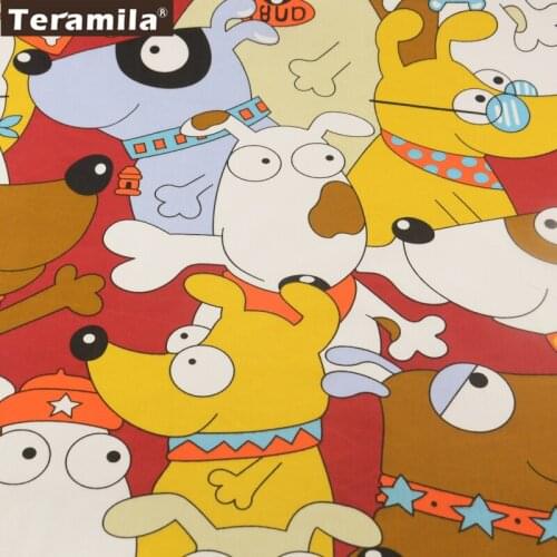News Cartoon Lovely Dogs Design 100%Dark Red Cotton Fabric Fat Quarter Home Textile Material Bed Sheet Patchwork
