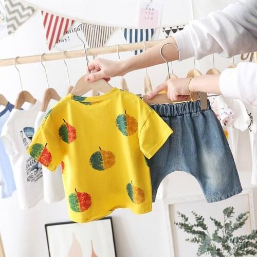 6M-5Y Toddler Boys Clothes T Shirts+Denim Shorts Pants Fashion Print Children Boys Summer Clothes Casual Cotton T shirts