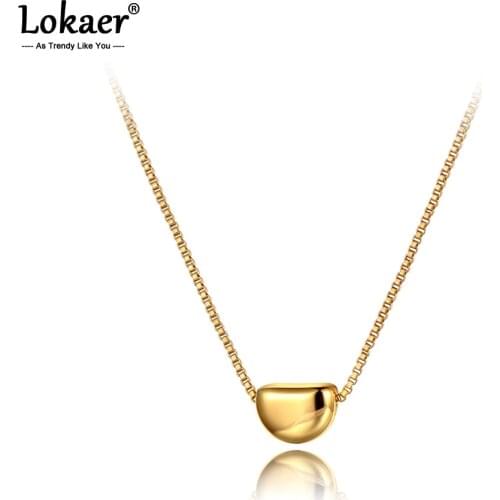 Lokaer Trendy Titanium Stainless Steel Lovely Beans Charm Necklace Jewelry 3D Pendant Box Chain Choker Necklace For Women N20143