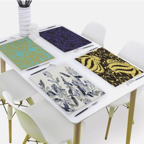 Vintage Pattern Placemat for Dining Table Flowers Drink Coaster 32x42cm Plant Rectangle Coaster Tableware Mat Kitchen Decoration