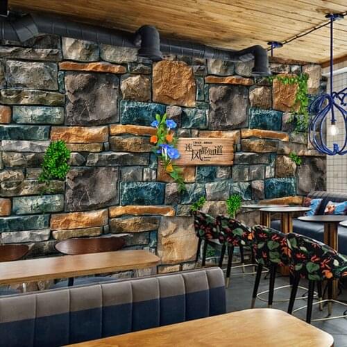 Beibehang Custom stone brick wallpaper 3D mural retro nostalgia decorative mural cafe tea shop leisure bar personality wallpaper