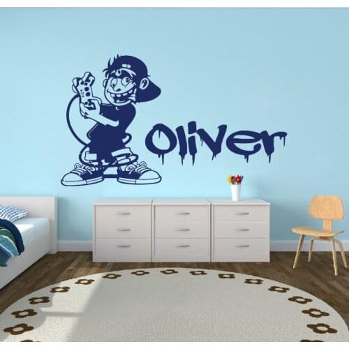 Custom Name Graffiti Video Game Wall Sticker Boy Room Kids Room Personalized Name Gamer Controller Wall Decal Playroom Vinyl