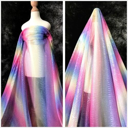 Rainbow Sequined Lace French Tulle Colorful Lace Mesh Fabric Nigerian Lace Fabrics For Wedding Evening Gown Party dress 1 Yard