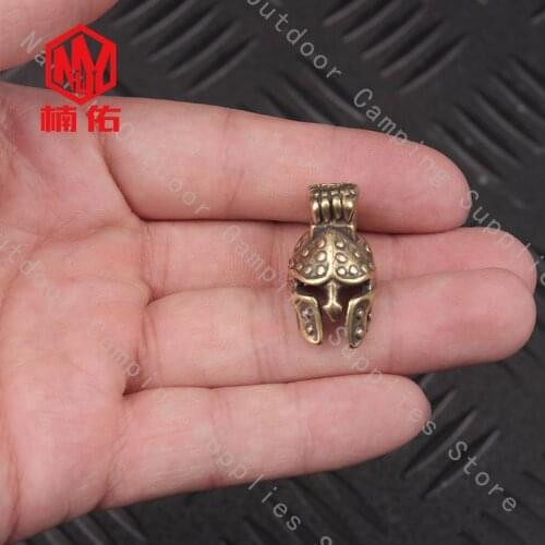 Retro EDC Paracord Spartan Warrior Helmet 1PC Brass Knife Bead Outdoor Survival Gear Tool Accessories Ornaments