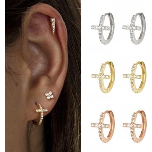 ISUEVA Lucky 18K Gold Filled CZ Huggie Circle Cubic Zircon Cross Hoop Earrings For Women Engagement Wedding Jewelry