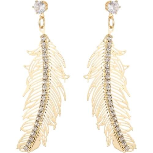 KIVN Earings Fashion Jewelry Female Gold Feather Dangle Drop Earrings for Women Statement Jewel Party Birthday Valentines Gifts