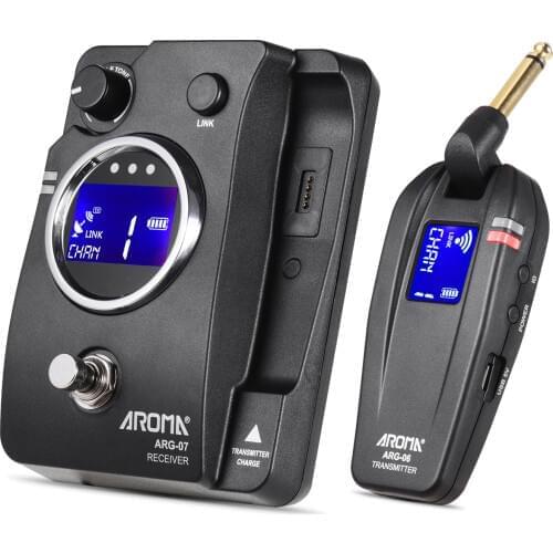 AROMA ARG-07 Guitar Wireless Transmission System(Transmisster & Receiver) 6.35mm Plug LCD Display 4 Channels Max. 35m