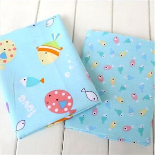 Syunss Happy Fish Blue Printed Cotton Fabric Telas Bundle DIY Patchwork Sewing Baby Toy Cloth Material Quilting Bedding Tecido