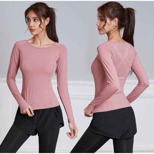 Women Skinny Gym Yoga Shirts Breathable Mesh Sports Running T-shirt Long Sleeve Fitness Training Workout Sportswear Top Lycra